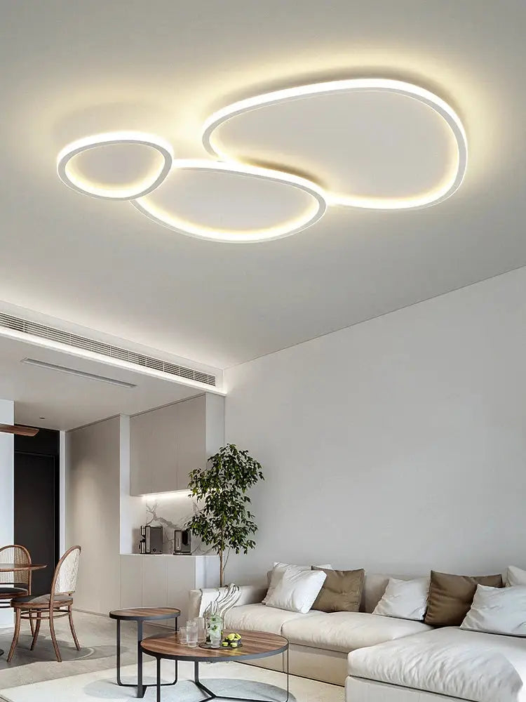 Modern white cobblestone led ceiling light with interconnected glowing rings in warm white for living room decorbites cobblestone led ceiling
