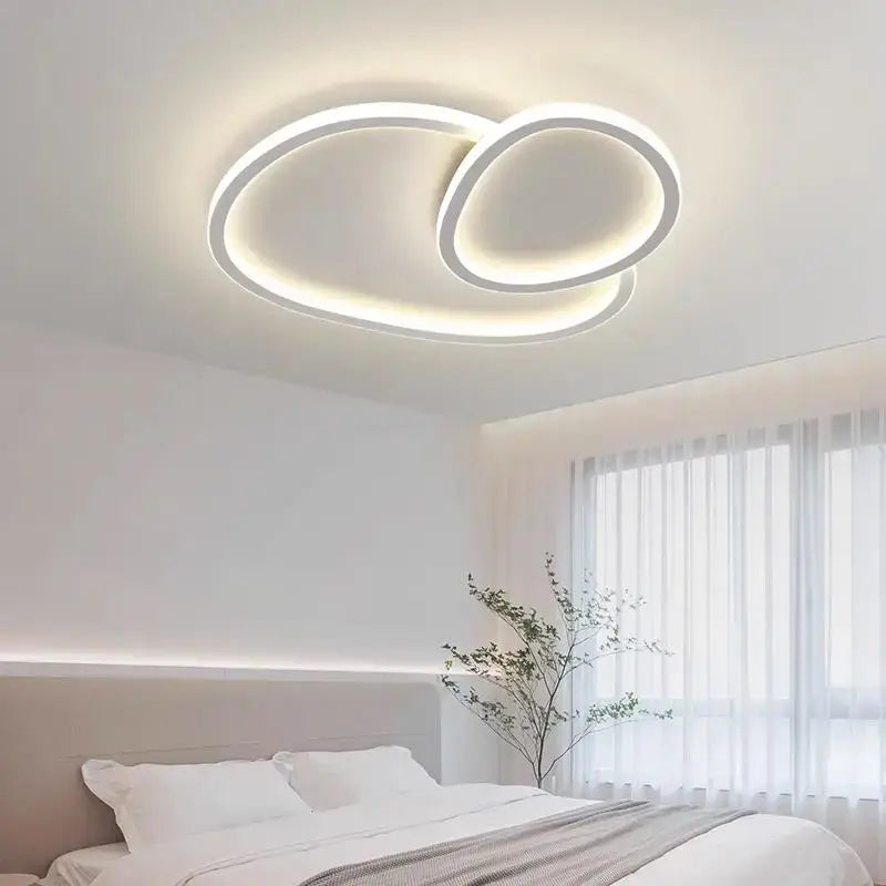 Modern white decorbites cobblestone led ceiling light featuring two interlocking oval rings for living room decor