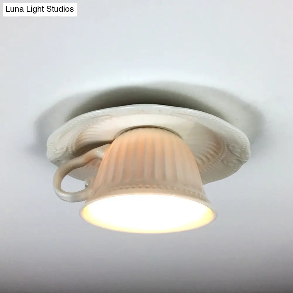 DecorBites™ DecorBites™ Modern White Coffee Cup Flushmount Light - 1 Head Gypsum LED Ceiling Fixture