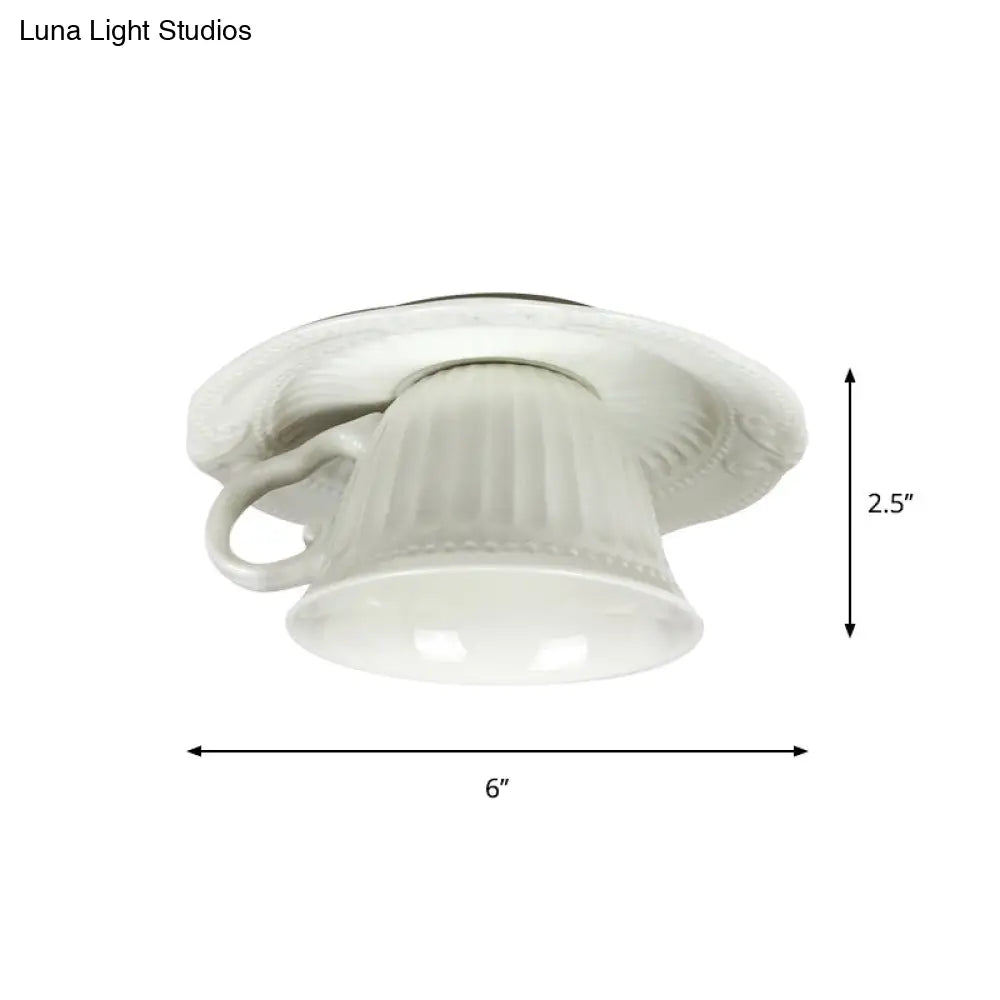 DecorBites™ DecorBites™ Modern White Coffee Cup Flushmount Light - 1 Head Gypsum LED Ceiling Fixture