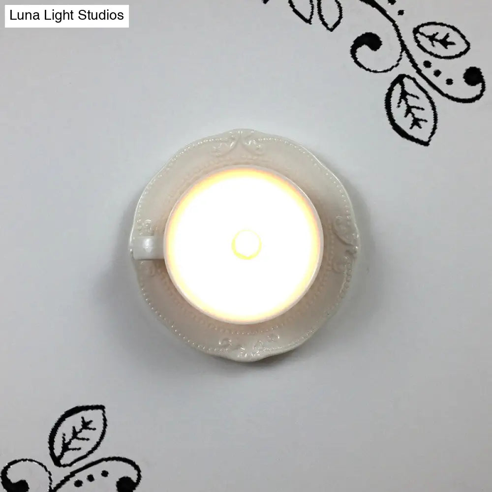 DecorBites™ DecorBites™ Modern White Coffee Cup Flushmount Light - 1 Head Gypsum LED Ceiling Fixture