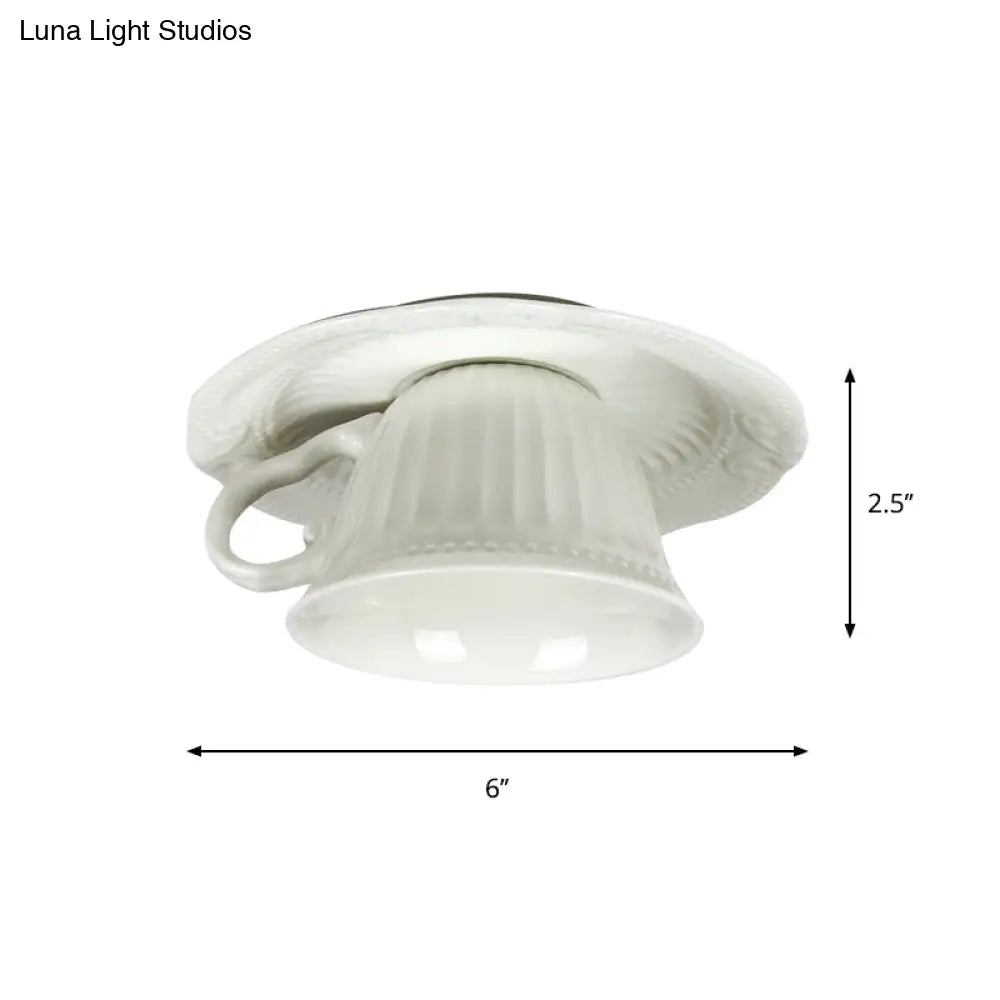 DecorBites™ DecorBites™ Modern White Coffee Cup Flushmount Light - 1 Head Gypsum LED Ceiling Fixture