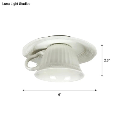 DecorBites™ DecorBites™ Modern White Coffee Cup Flushmount Light - 1 Head Gypsum LED Ceiling Fixture
