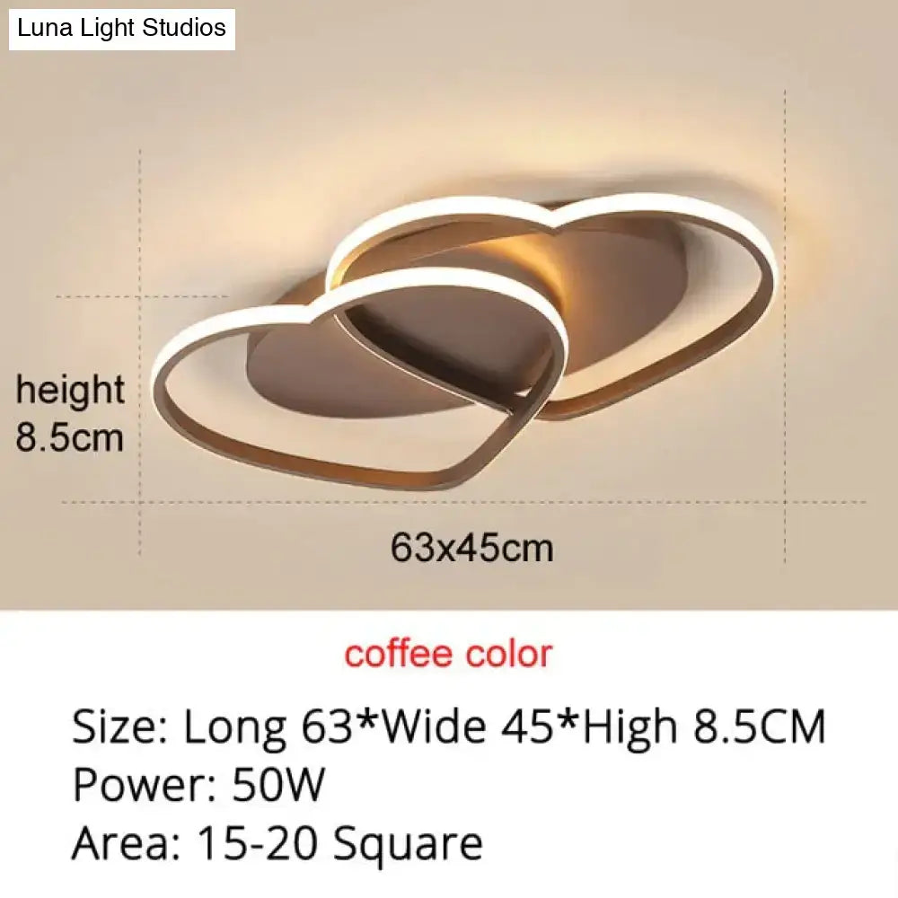 Modern white coffee pendant light with intertwined heart led design for bedroom ceiling fixture