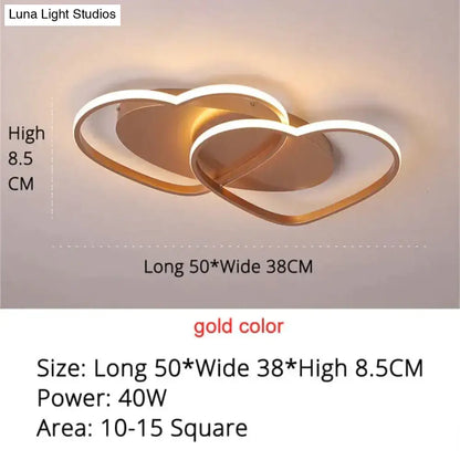 Gold-colored led pendant light with modern intertwined heart design for white coffee bedroom decor