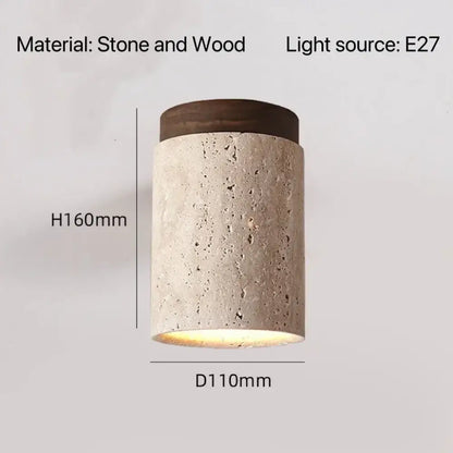 Modern white concrete pendant light with rustic stone body and dark wood top ideal for kitchen lighting area and square meters