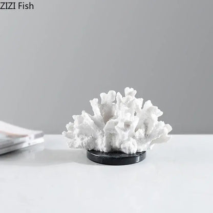 Modern white coral resin sculpture on black base for living room decor featuring decorbites coral resin design