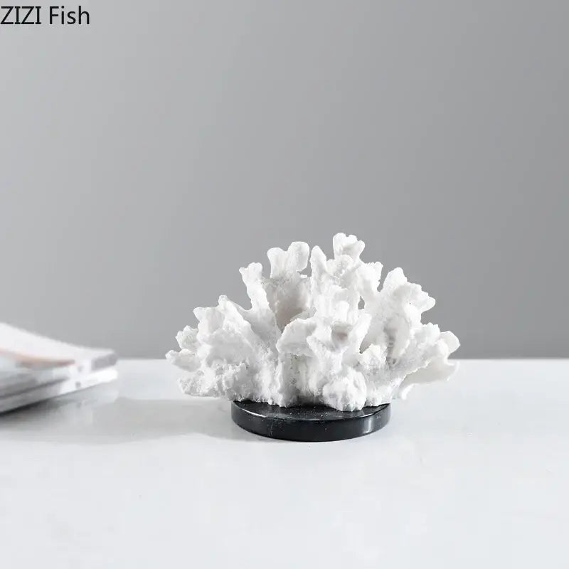 Modern white coral resin sculpture on black base for living room decor featuring decorbites coral resin design
