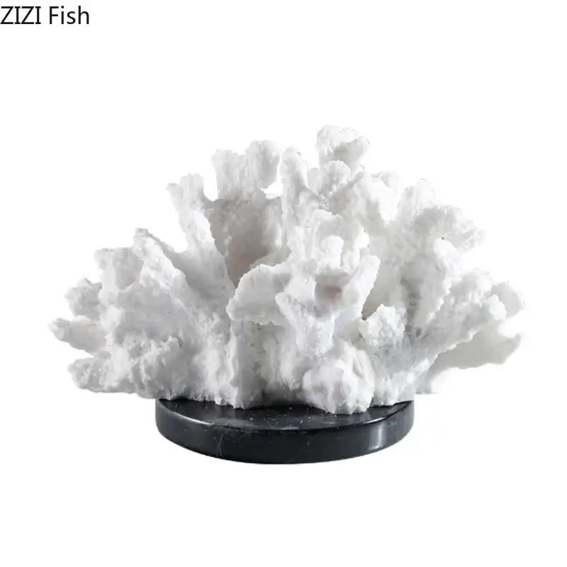 Modern white coral resin sculpture on black circular base for living room decor featuring decorbites coral resin design
