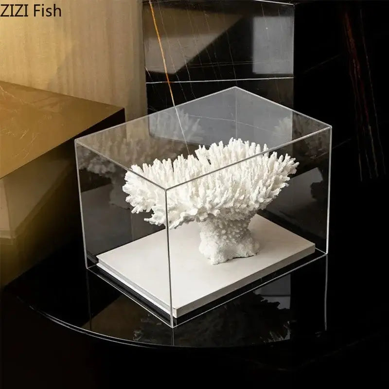 Modern white coral tree decorative ornament displayed in a clear acrylic box for living room decorbites coral tree