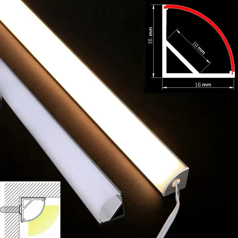 Modern white corner aluminum profile with white and bronze led strip lights for kitchen lighting applications
