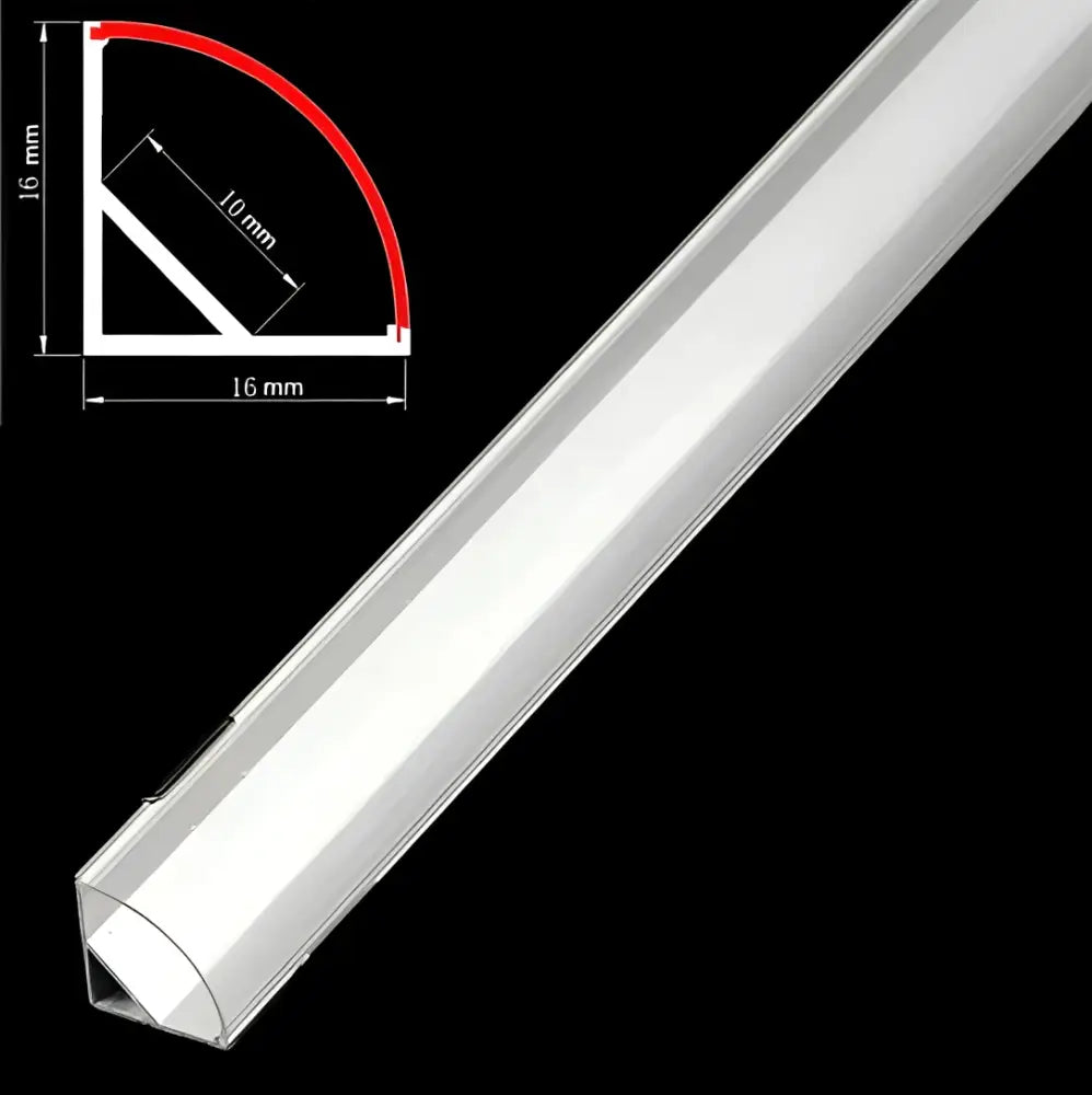 Modern white corner aluminum profile for led strip lights with 16mm width and precise dimensions for kitchen use