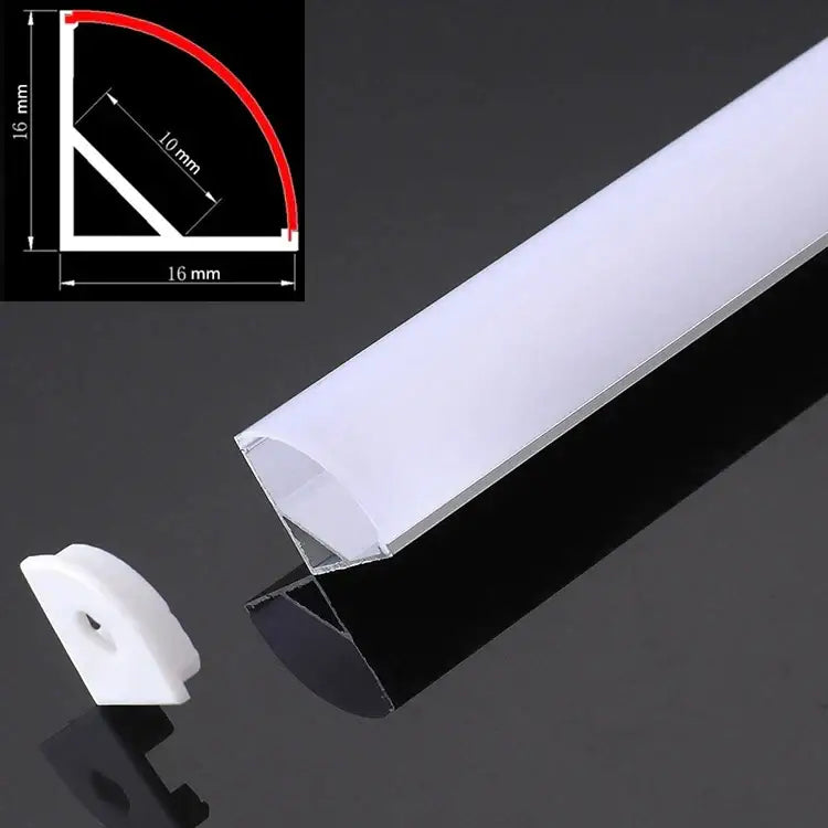Modern white corner aluminum profile for led strip lights with 16mm profile and integrated diffuser cover in white and black