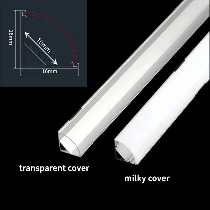 Modern white corner aluminum profile for led strip lights kitchen with clear and frosted acrylic diffuser covers