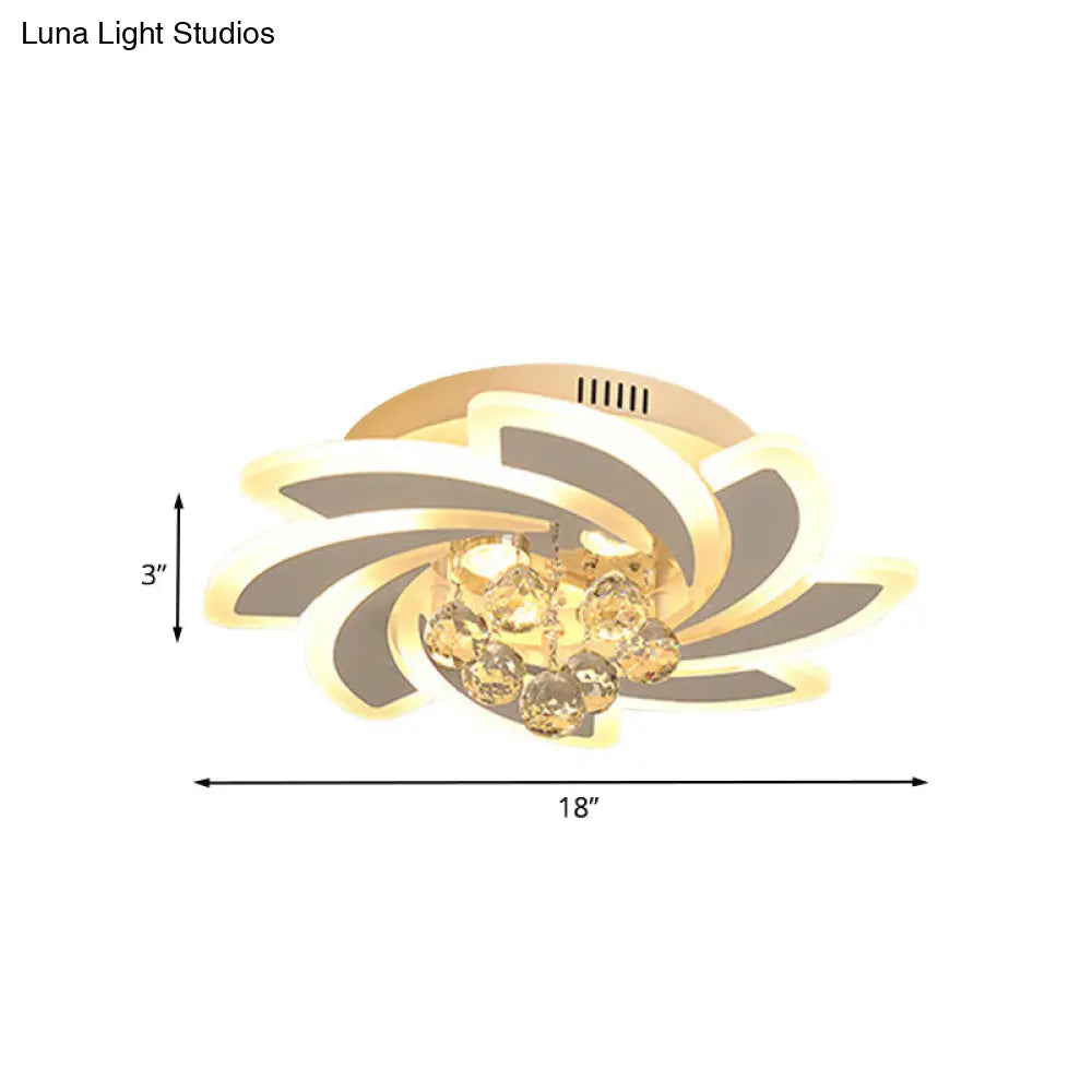 DecorBites™ DecorBites™ Modern White Crystal Ball Semi Flushmount Ceiling Light with Windmill Design