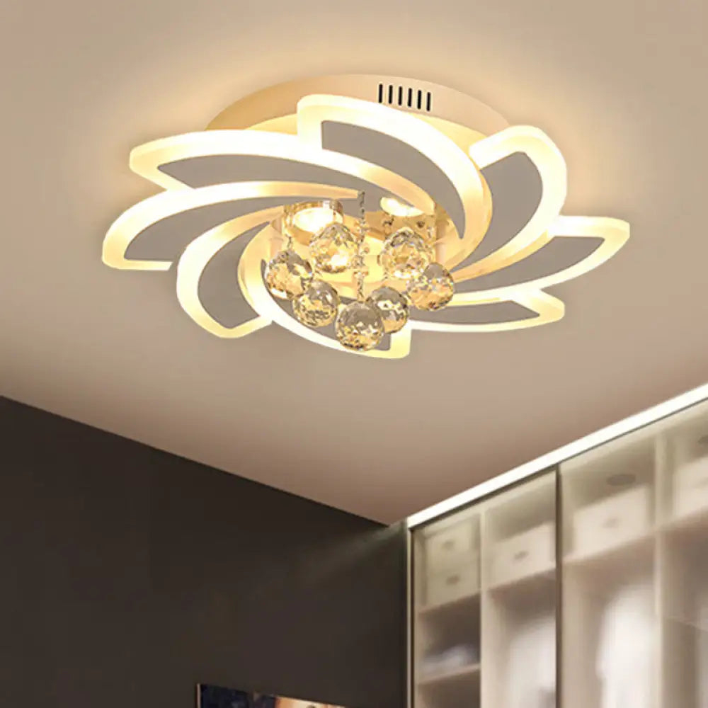 DecorBites™ DecorBites™ Modern White Crystal Ball Semi Flushmount Ceiling Light with Windmill Design
