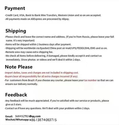 Payment and shipping information for modern white crystal ball table lamp featuring decorbites crystal ball options and international shipping