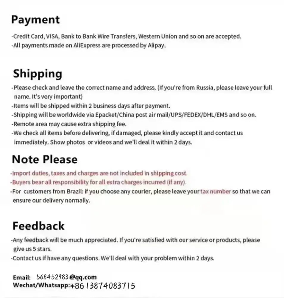 Payment and shipping information for modern white crystal ball table lamp featuring decorbites crystal ball options and international shipping