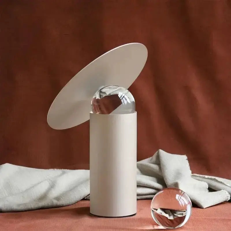 Modern white crystal ball table lamp with cream cylindrical base and glass dome for minimalist decorbites crystal ball decor
