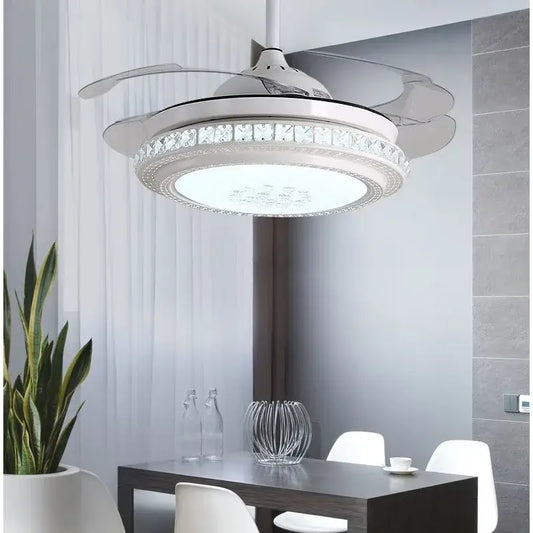 Modern white ceiling fan with integrated led lighting and crystal accents for decorbites crystal chandeliers ceiling fans