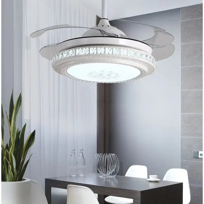 Modern white ceiling fan with integrated led lighting and crystal accents for decorbites crystal chandeliers ceiling fans