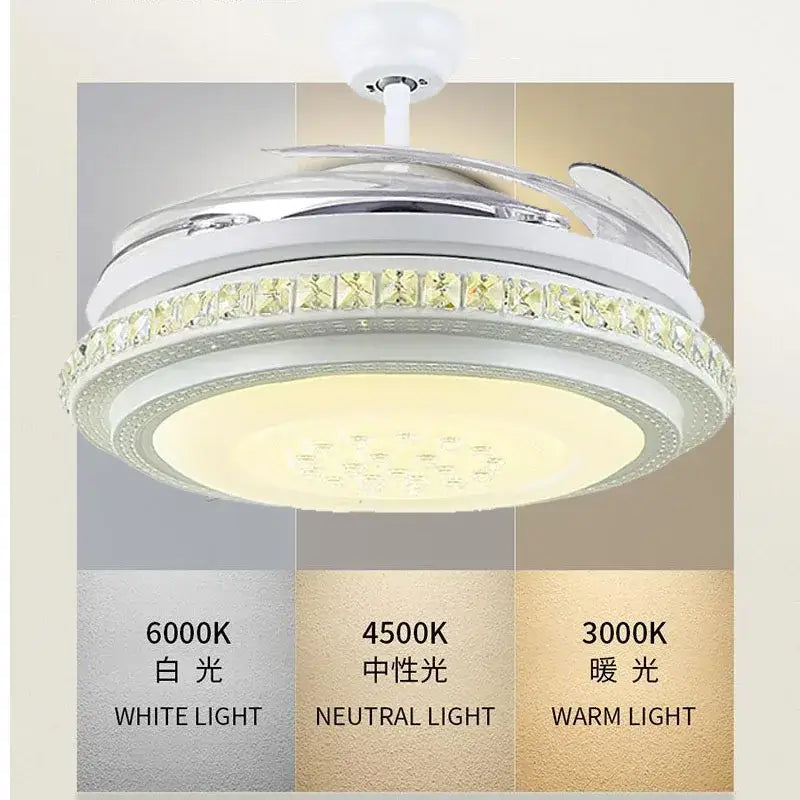 Modern white crystal chandeliers ceiling fan with crystal accents and circular led panel for bedroom decorbites crystal chandeliers