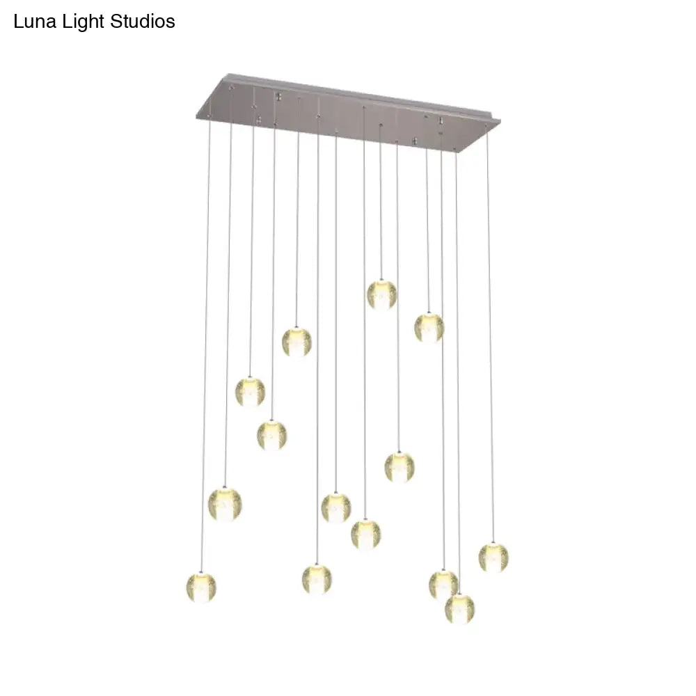 Modern White Crystal Cluster Pendant Light with 14 Bulbs - Meteor Shower Stair Hanging Lamp