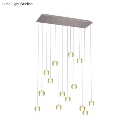 Modern White Crystal Cluster Pendant Light with 14 Bulbs - Meteor Shower Stair Hanging Lamp