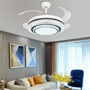 Modern white crystal led ceiling fan with integrated lighting and remote control for bedroom decorbites led ceiling fan