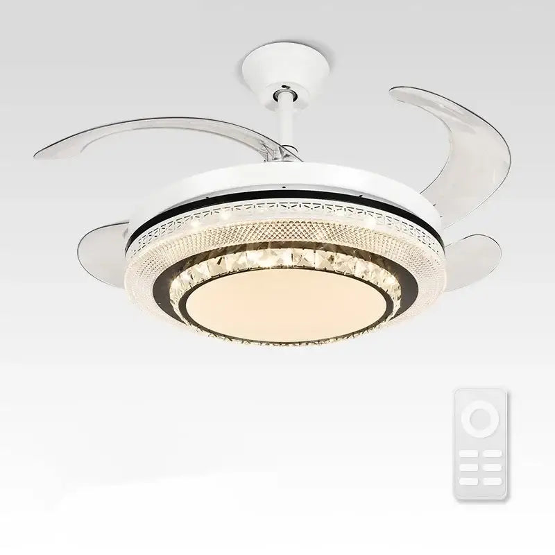 Modern white crystal led ceiling fan with clear acrylic blades and crystal embellishments for bedroom decorbites led ceiling fan