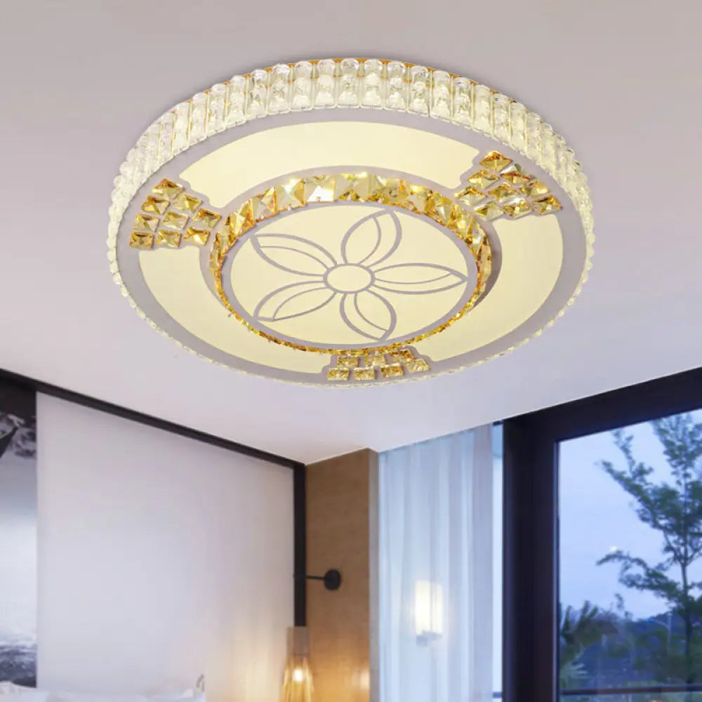 DecorBites™ DecorBites™ Modern White Crystal LED Flush Mount Lamp for Living Room with Flower-Like Design