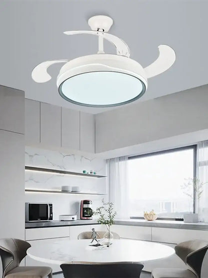 Modern white curved blade ceiling fan with integrated circular light fixture for bedroom decorbites ceiling fan light