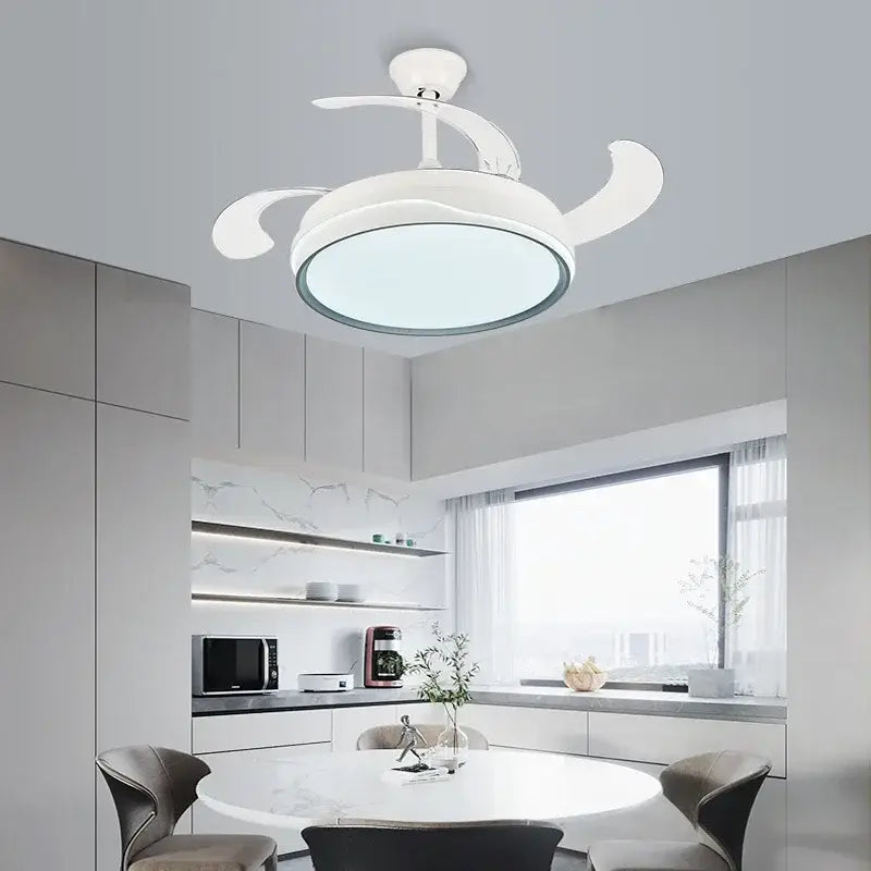Modern white curved blade ceiling fan light with integrated LED for bedroom decorbites ceiling fan decor