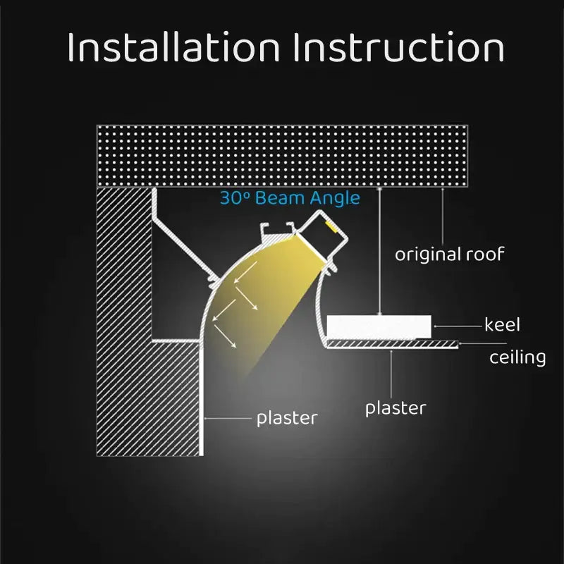 Modern white curved led aluminum profile recessed ceiling light fixture with 30-degree beam angle for living room use