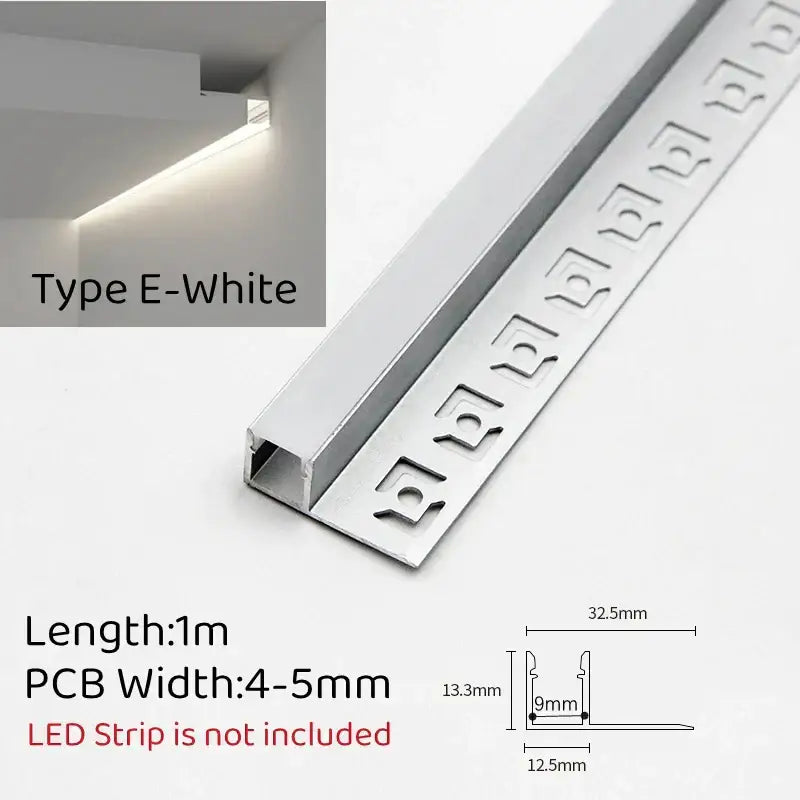 Silver metallic led aluminum profile strip light channel with angular design and precise mounting cutouts for living room use