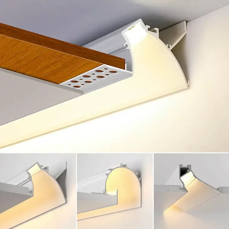 Modern white curved led aluminum profile recessed light fixture with sleek design and integrated mounting bracket for living room