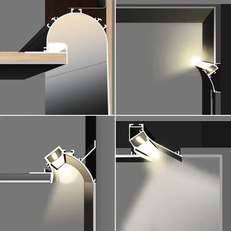 Modern white curved led aluminum profile recessed light fixture with sleek housing and adjustable directional beam