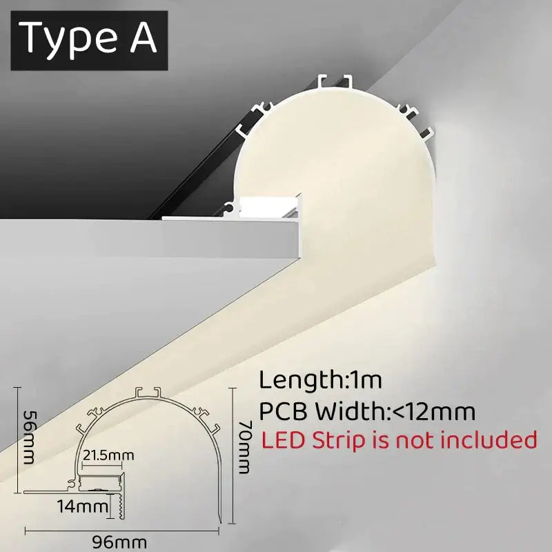 Modern white curved led aluminum profile with black mounting clips for recessed living room lighting