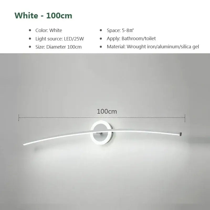 Modern white curved led wall lamp made of wrought iron and aluminum for bathroom or living room led wall lighting
