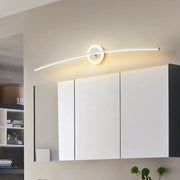 Modern white curved led wall lamp with sleek design and circular base suitable for bathroom and living room use