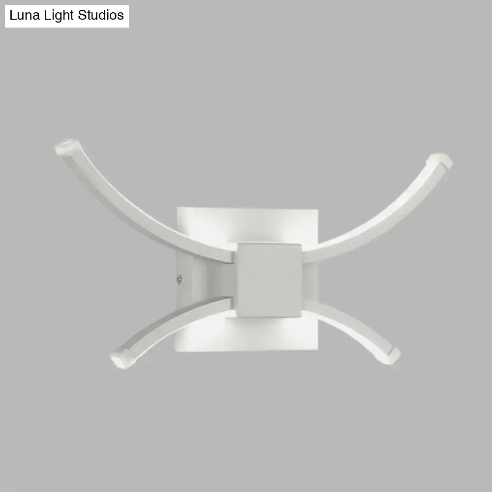 Modern white curved led wall light with sleek arms extending from a square base for 110v-120v and 220v-240v use