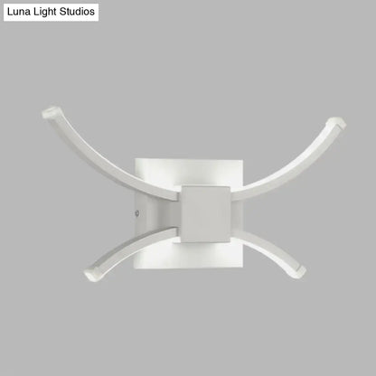 Modern white curved led wall light with sleek arms extending from a square base for 110v-120v and 220v-240v use