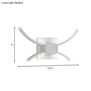 Modern white curved led wall light with sleek arms and square base suitable for 110v-120v and 220v-240v use
