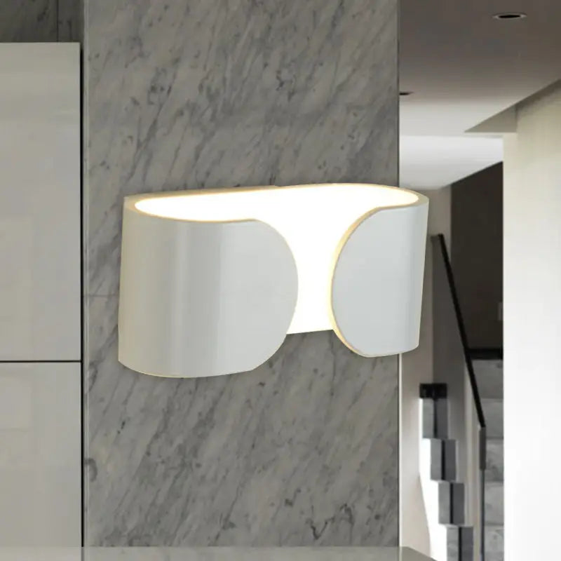 Modern white curved led wall light with sleek design providing soft ambient lighting for bedroom use wall light product requires