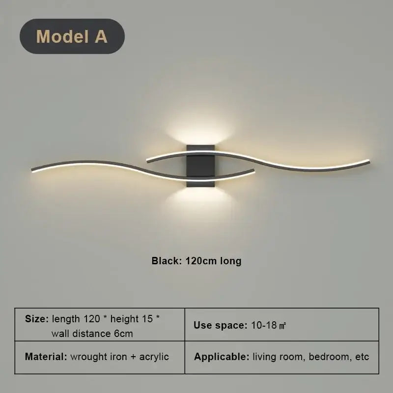 Modern black and silver decorbites led wall light with sleek wavy design for living room wall light strip decor