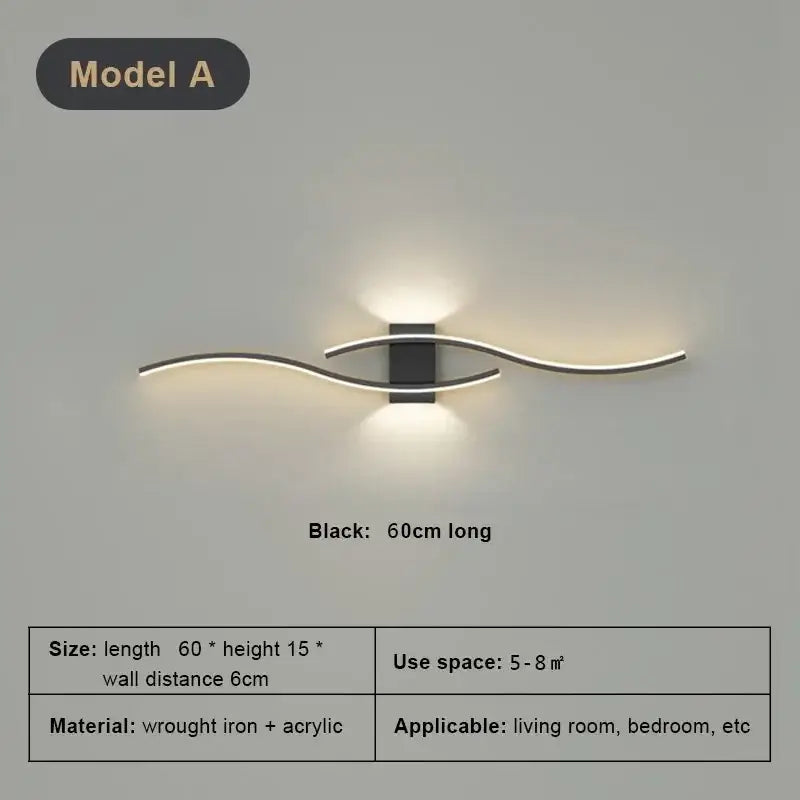 Black modern wall sconce with sleek curved wrought iron and acrylic arms for decorbites led wall light strip