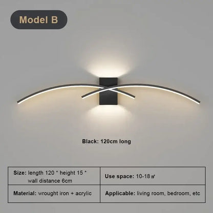 Black modern led wall light strip with sleek curved wrought iron and acrylic arms for living room decorbites led wall use