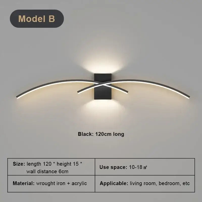 Black modern led wall light strip with sleek curved wrought iron and acrylic arms for living room decorbites led wall use