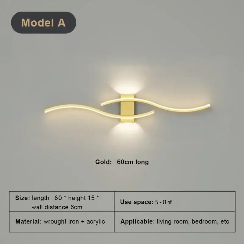 Modern white curved led wall light strip with gold wrought iron and acrylic design for decorbites led wall use