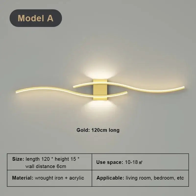 Gold-colored modern white curved led wall light strip sconce made of wrought iron and acrylic for decorbites led wall use